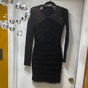BCBGMaxAzria Black Textured Long Sleeve Dress
